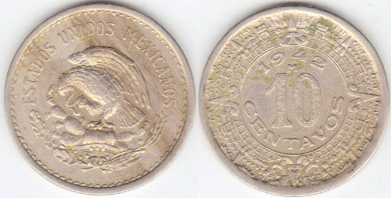 1942 Mexico 10 Centavos A008446